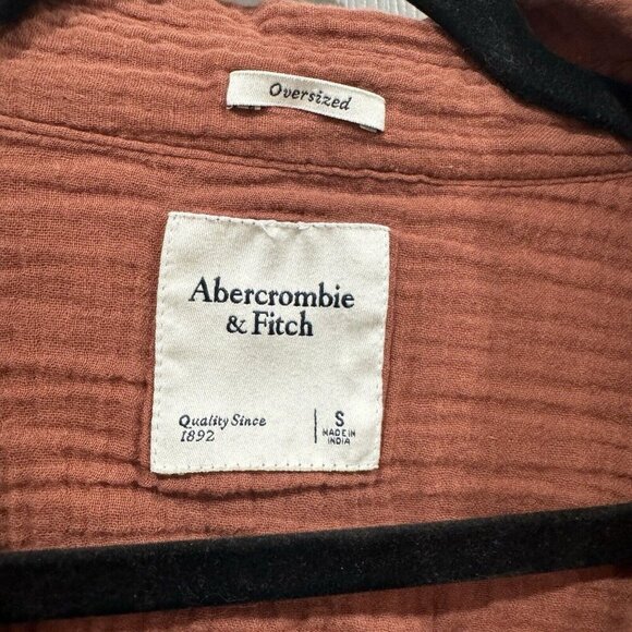 womens abercrombie and fitch Orange Burnt brown Oversized Button Up Size Small - Picture 5 of 6
